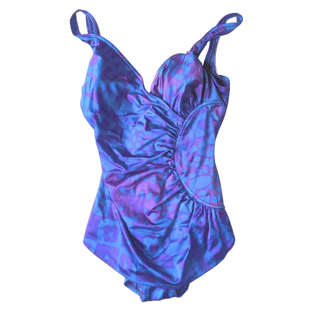 Sandcastle One Piece Swimsuit‎ Women Size 12 Purple Blue Ruched Vintage